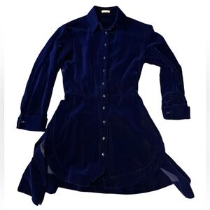 Alaia Dark Purple/Blue Velvet Mini Shirtdress Hi/low Hem Size 2